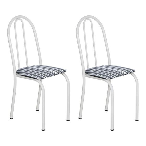Imagem de Kit 2 Cadeiras de Cozinha Califórnia Estampado Preto Listrado Pés de Ferro Branco - Pallazio