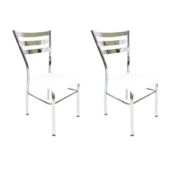 Imagem de Kit 2 Cadeiras de COZINHA com reforço cromada assento branco - Poltronas do Sul