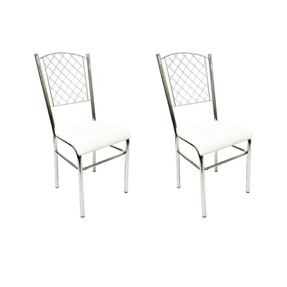 Imagem de Kit 2 Cadeiras de Cozinha com reforço cromada encosto grade assento branco - Poltronas do Sul