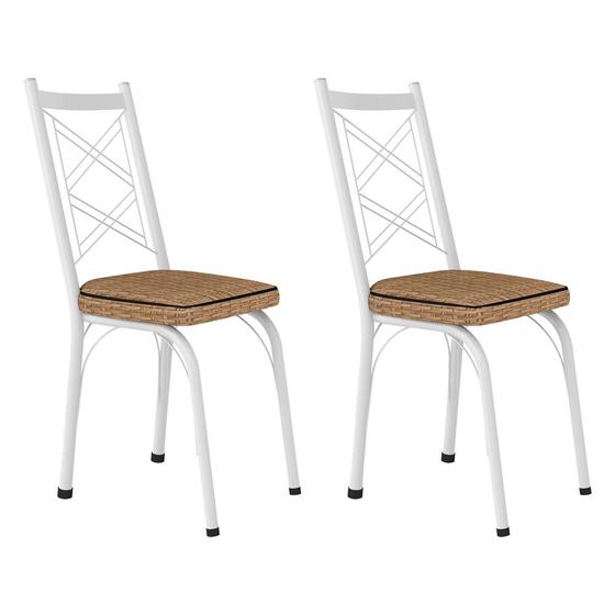 Imagem de Kit 2 Cadeiras de Cozinha Delaware Estampado Rattan Bege Pés de Ferro Branco - Pallazio