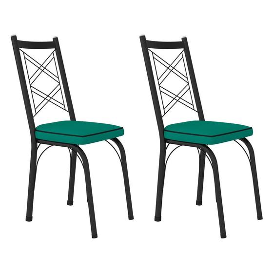 Imagem de Kit 2 Cadeiras de Cozinha Delaware material sintético Azul Turquesa Pés de Ferro Preto - Pallazio