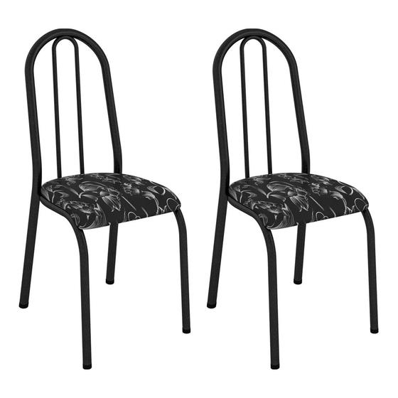 Imagem de Kit 2 Cadeiras de Cozinha Flórida Estampado Preto Florido Pés de Ferro Preto - Pallazio