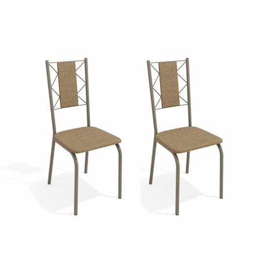 Imagem de Kit 2 Cadeiras de Cozinha Lisboa 2C076NK  2 Un Níquel/Linho Capuccino - Kappesberg