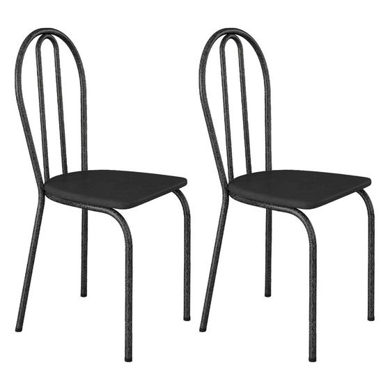 Imagem de Kit 2 Cadeiras de Cozinha Texas Liso Preto Pés de Ferro Cromo Preto - Pallazio