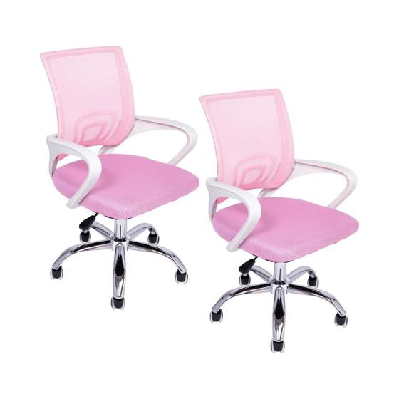 Imagem de Kit 2 Cadeiras de Escritório Begonia Mesh Ergonômico Rosa com Ebook