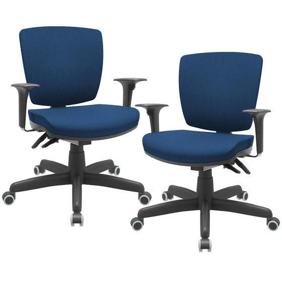 Imagem de Kit 2 Cadeiras de Escritório Executiva Office Giratória Preto Baixa Flexi P03 Poliéster Azul -Lyam