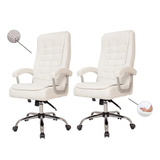 Kit 2 Cadeiras De Escritório Presidente Alta Big Confortável Molas Ensacadas Pillow Top Branca Menor preço em Kit 2 Cadeiras De Escritório Presidente Alta Big Confortável Molas Ensacadas Pillow Top Branca
