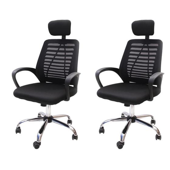 Imagem de Kit 2 Cadeiras De Escritório Presidente Tela Mesh Simples Com Apoio e Sistema Relax Ribs - Preta