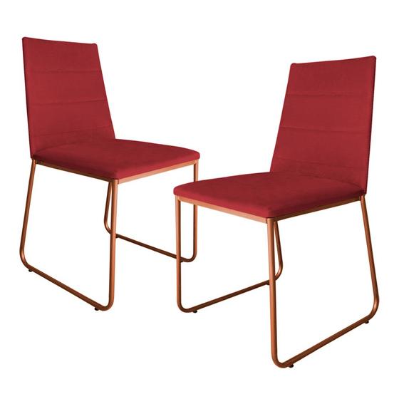 Imagem de Kit 2 Cadeiras de Jantar Estofada Lille Base Bronze Veludo Vermelho - Montanaris Decor