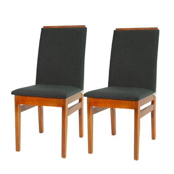 Imagem de Kit 2 Cadeiras de Jantar Estofadas Veneza Madeira Maciça Eucalipto com Tecido Linho Veludo
