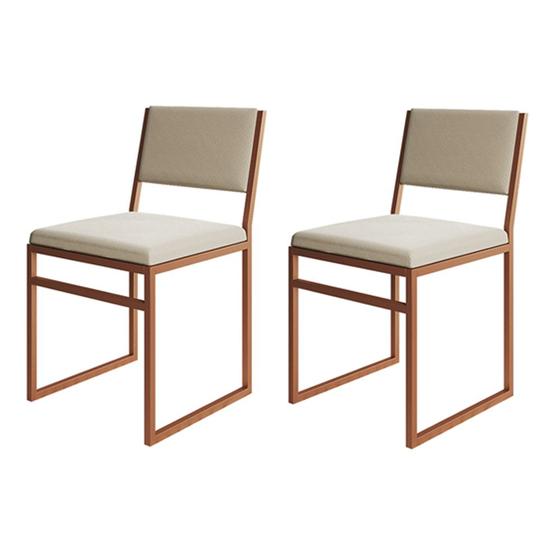 Imagem de Kit 2 Cadeiras de Jantar Industrial Isa Assento Estofado Veludo Bege Base Cobre