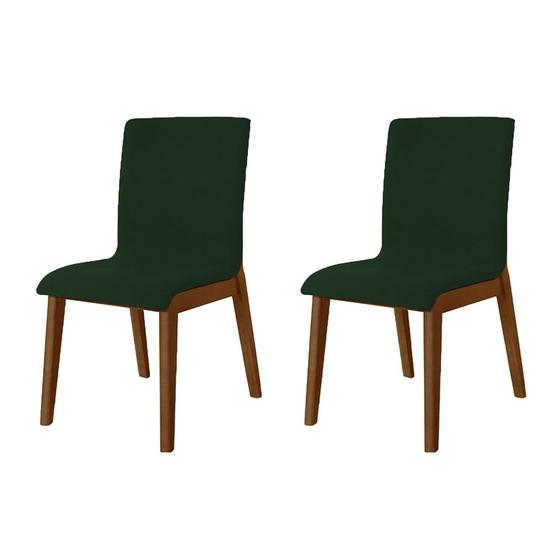 Imagem de Kit 2 Cadeiras de Jantar Luxo Diamante Estofadas em Veludo Verde Base Madeira Maciça Imbuia