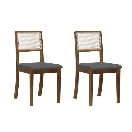 Imagem de Kit 2 Cadeiras de Jantar Luxo Madeira Maciça Imbuia Encosto Telinha Palha Estofada Linho Cinza Rubi