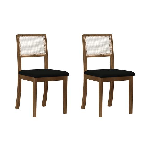 Imagem de Kit 2 Cadeiras de Jantar Madeira Maciça Imbuia Encosto Telinha Palha Estofada Veludo Preto Rubi 