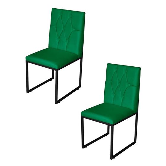 Imagem de Kit 2 Cadeiras de Jantar Metálica Preto com Suede Verde Malta - Mafer