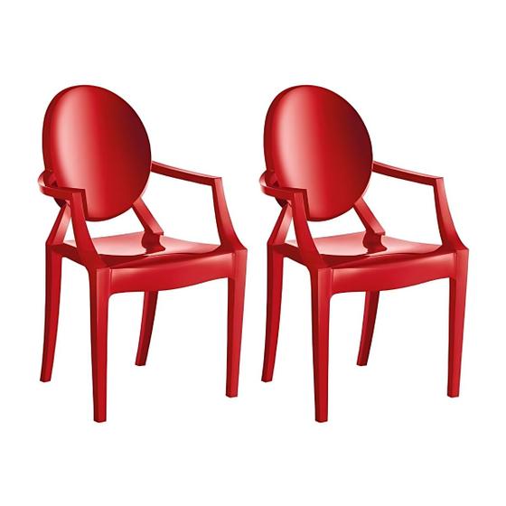 Imagem de Kit 2 Cadeiras De Plástico Brilhante Wind Plus Resistente Sala Quarto Escritório Decoração UZ Vermelho
