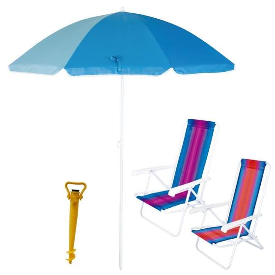 Imagem de Kit 2 Cadeiras de Praia 4 Posicoes + Guarda Sol + Saca Areia Amarelo  Mor 