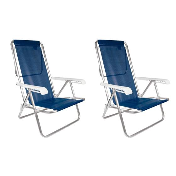 Imagem de Kit 2 Cadeiras de Praia 8 Posições Sannet Azul Escuro Mor
