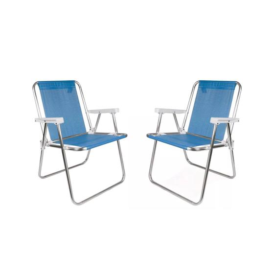 Imagem de Kit 2 Cadeiras de Praia Alta Sannet Azul-Claro 110kg Mor