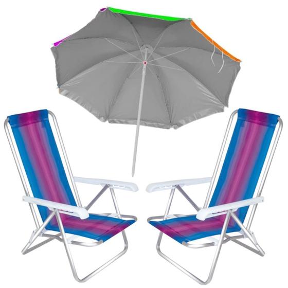 Imagem de Kit 2 Cadeiras de Praia Aluminio + Guarda-sol Estampado Mor