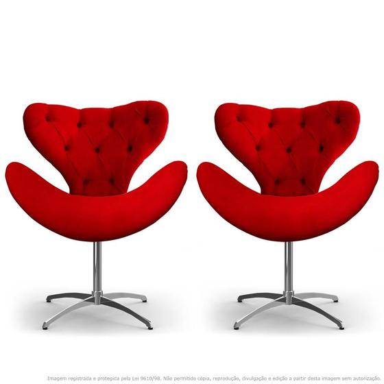 Imagem de Kit 2 Cadeiras Decorativas Poltronas Egg com Capitonê Vermelha com Base Giratória