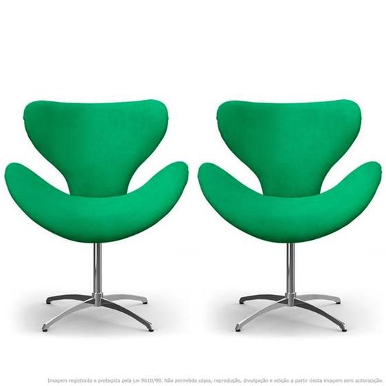 Imagem de Kit 2 Cadeiras Decorativas Poltronas Egg Verde com Base Giratória