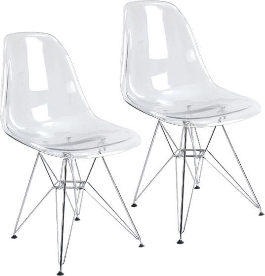 Imagem de Kit 2 Cadeiras Eames Cristal Transparente Eiffel Base Metal Cromado