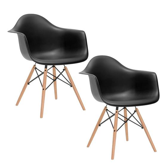 Imagem de Kit 2 Cadeiras Eames Eifflel com Braço Daw de Madeira com Assento Preto