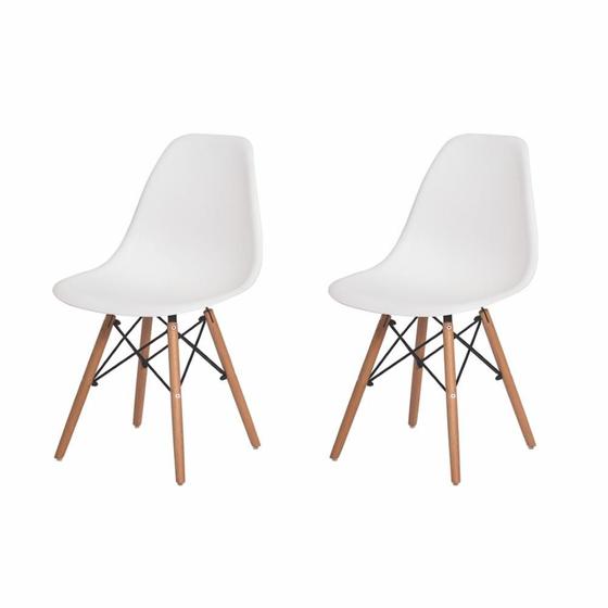 Imagem de Kit 2 Cadeiras Eiffel Eames DSW Branco Base Madeira