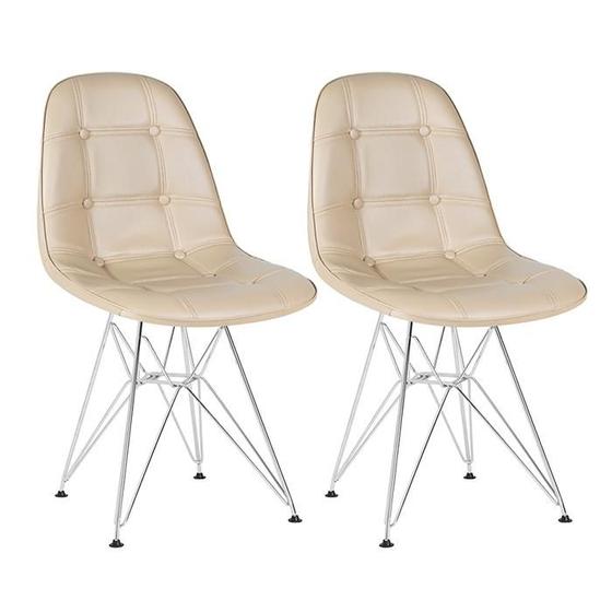 Imagem de Kit 2 cadeiras estofadas Charles Eames Eiffel Botonê com pés de metal cromado