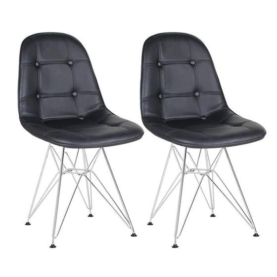 Imagem de Kit 2 cadeiras estofadas Charles Eames Eiffel Botonê com pés de metal cromado