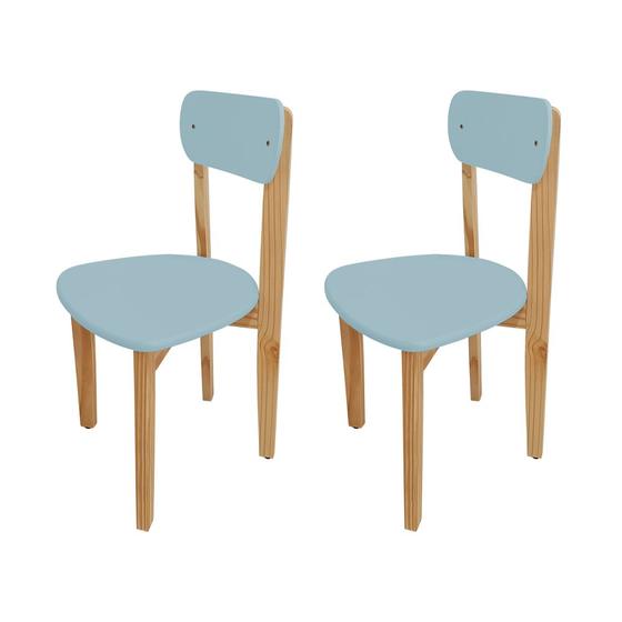 Imagem de Kit 2 Cadeiras Infantil para Restaurante Colorê Assento Azul Pés em Madeira Maciça Natural