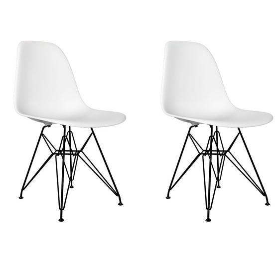 Imagem de Kit 2 Cadeiras Jantar Assento Branco Eiffel Eames Base Ferro Preto