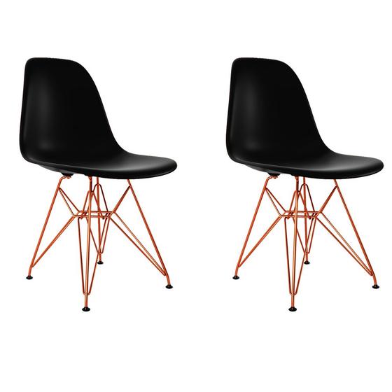 Imagem de Kit 2 Cadeiras Jantar Assento Preto Eiffel Eames Base Ferro Cobre