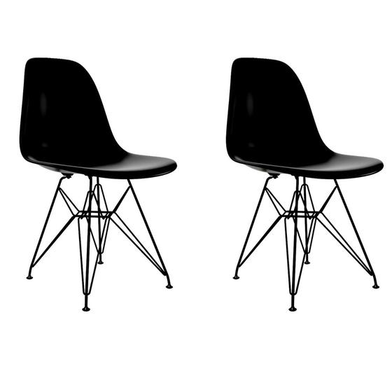 Imagem de Kit 2 Cadeiras Jantar Assento Preto Eiffel Eames Base Ferro Preto