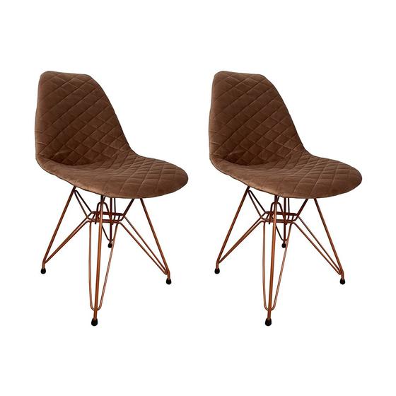 Imagem de Kit 2 Cadeiras Jantar Estofadas Caramelo Eiffel Eames Base Cobre