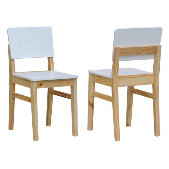 Imagem de Kit 2 Cadeiras Linhas Estrutura Madeira Maciça Assento e Encosto MDF Laqueado - Natural/Branco