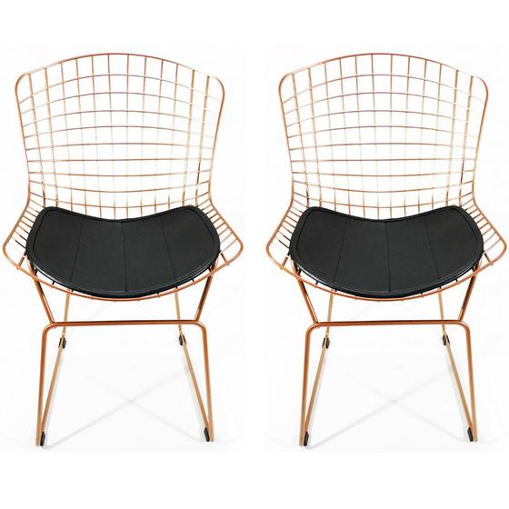 Imagem de Kit 2 Cadeiras para cozinha BERTOIA cobre assento preto - Poltronas do Sul