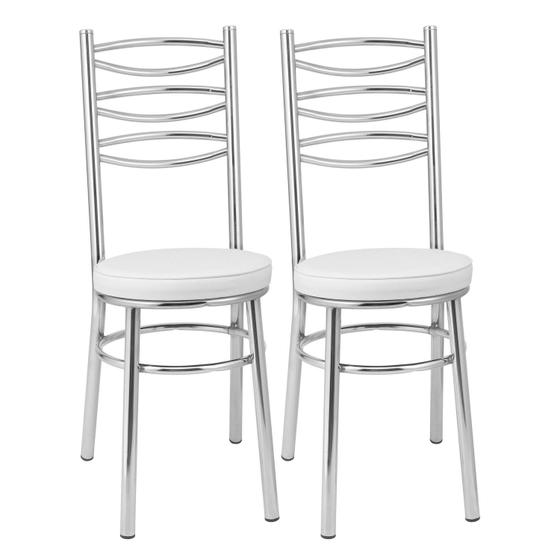 Imagem de Kit 2 Cadeiras para Cozinha Cc34 - A102 Cromado/Branco