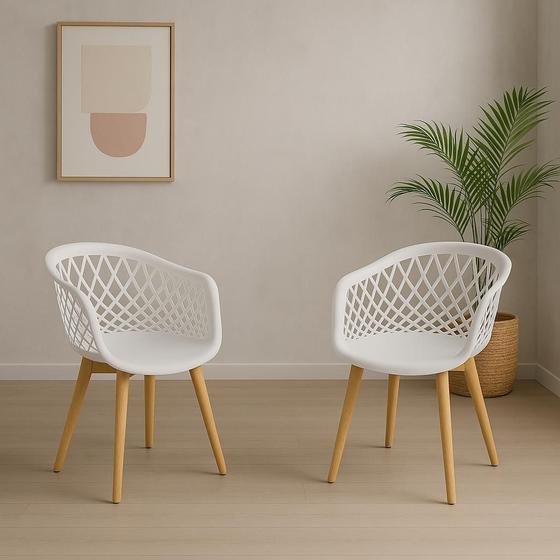 Imagem de Kit 2 Cadeiras Para Mesa De Jantar Cozinha Sala Web Branca Wood Base Madeira
