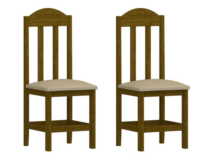 Imagem de Kit 2 Cadeiras Para Mesa De Jantar Madeira Maciça Estofado Safira Imbuia Corano Bege