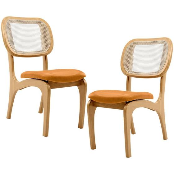 Imagem de Kit 2 Cadeiras Para Sala de Jantar Cozinha Estofada e Tela Mariah L02 material sintético Whisky - Lyam Decor