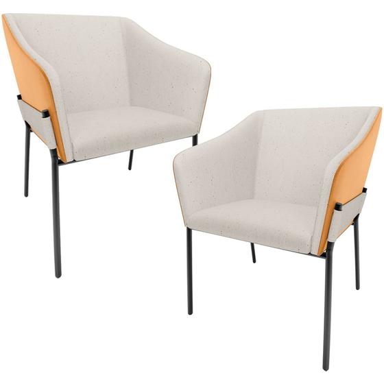 Imagem de Kit 2 Cadeiras Para Sala de Jantar Estar Living Olívia L02 Linho Cru material sintético Whisky - Lyam Decor