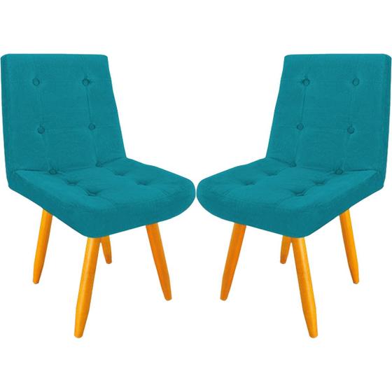 Imagem de Kit 2 Cadeiras París Estofada Suede Para Sala de Jantar Azul Turquesa