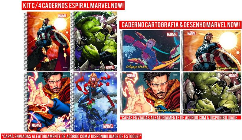 Imagem de Kit 2 Caderno Marvel Now Espiral 80 Fls + Cartografia e Desenho Vingadores