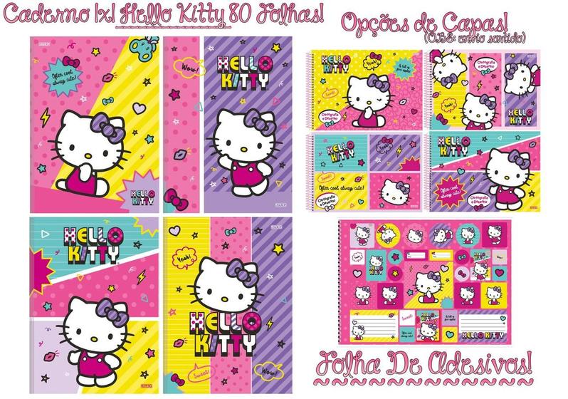 Imagem de Kit 2 Cadernos Hello Kitty Brochurinha 1/4 80fls + 1 Desenho