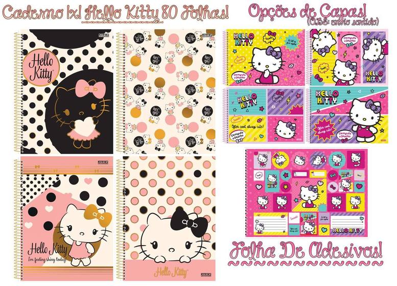 Imagem de Kit 2 Cadernos Hello Kitty Espiral 80 Fls + Caderno Desenho Hello Kitty