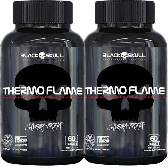 Imagem de Kit 2 Cafeinas Thermo Flame 60 Caps Cada Pote - Black Skull - Secar e Reduzir Medidas!