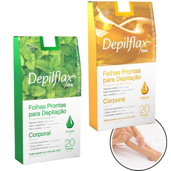 Imagem de Kit 2 Caixa de Folha Cera Prontas Para Depilação Corporal Depiladora Depilatória Hortelã e Mel Depilflax