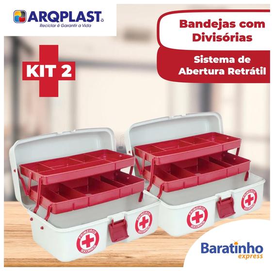 Imagem de Kit 2 Caixa Maleta Primeiros Socorros Medicamentos Arqplast